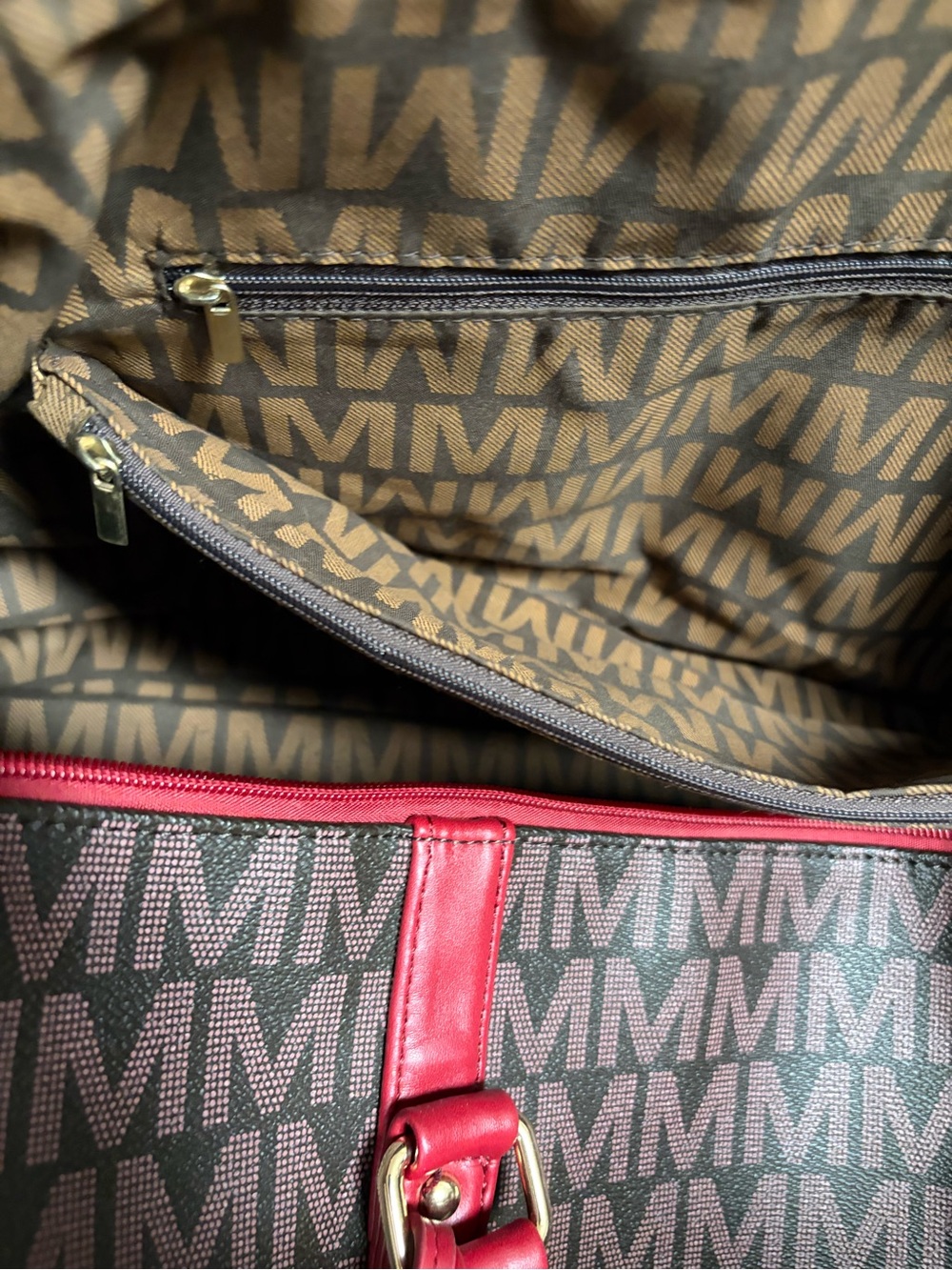 Milan duffel/weekender style bag with coated canvas & red trim - Picture 3 of 15